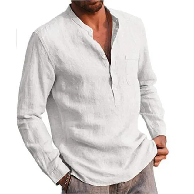 100% Cotton Linen Hot Sale Mens Long-Sleeved Shirts