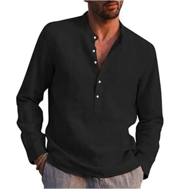 100% Cotton Linen Hot Sale Mens Long-Sleeved Shirts