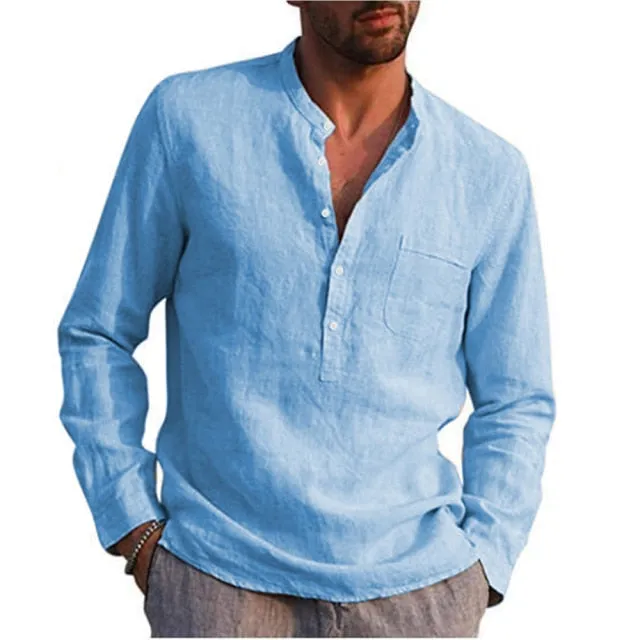 100% Cotton Linen Hot Sale Mens Long-Sleeved Shirts