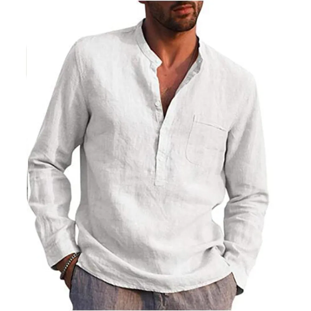 100% Cotton Linen Hot Sale Mens Long-Sleeved Shirts