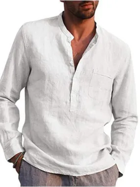 100% Cotton Linen Hot Sale Mens Long-Sleeved Shirts