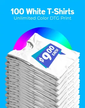 100 White T-Shirts - DTG Full Color