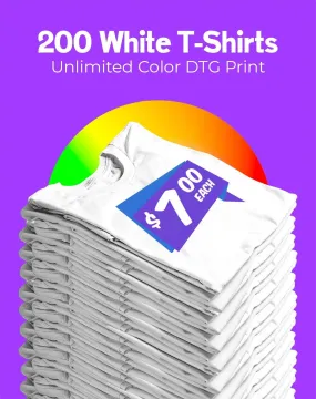 200 White T-Shirts - DTG Full Color