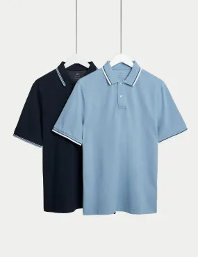 Pack of 2, 100% Pure Cotton, Polo Shirts with Tipped Collar Design