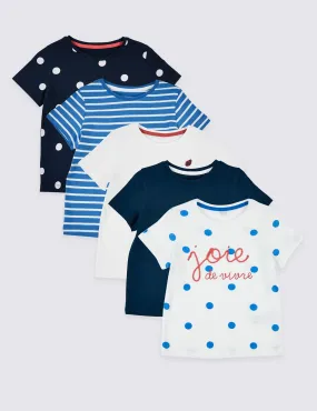 5 Pack Pure Cotton Spots & Stripes T-Shirts