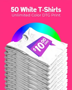 50 White DTG T-Shirts