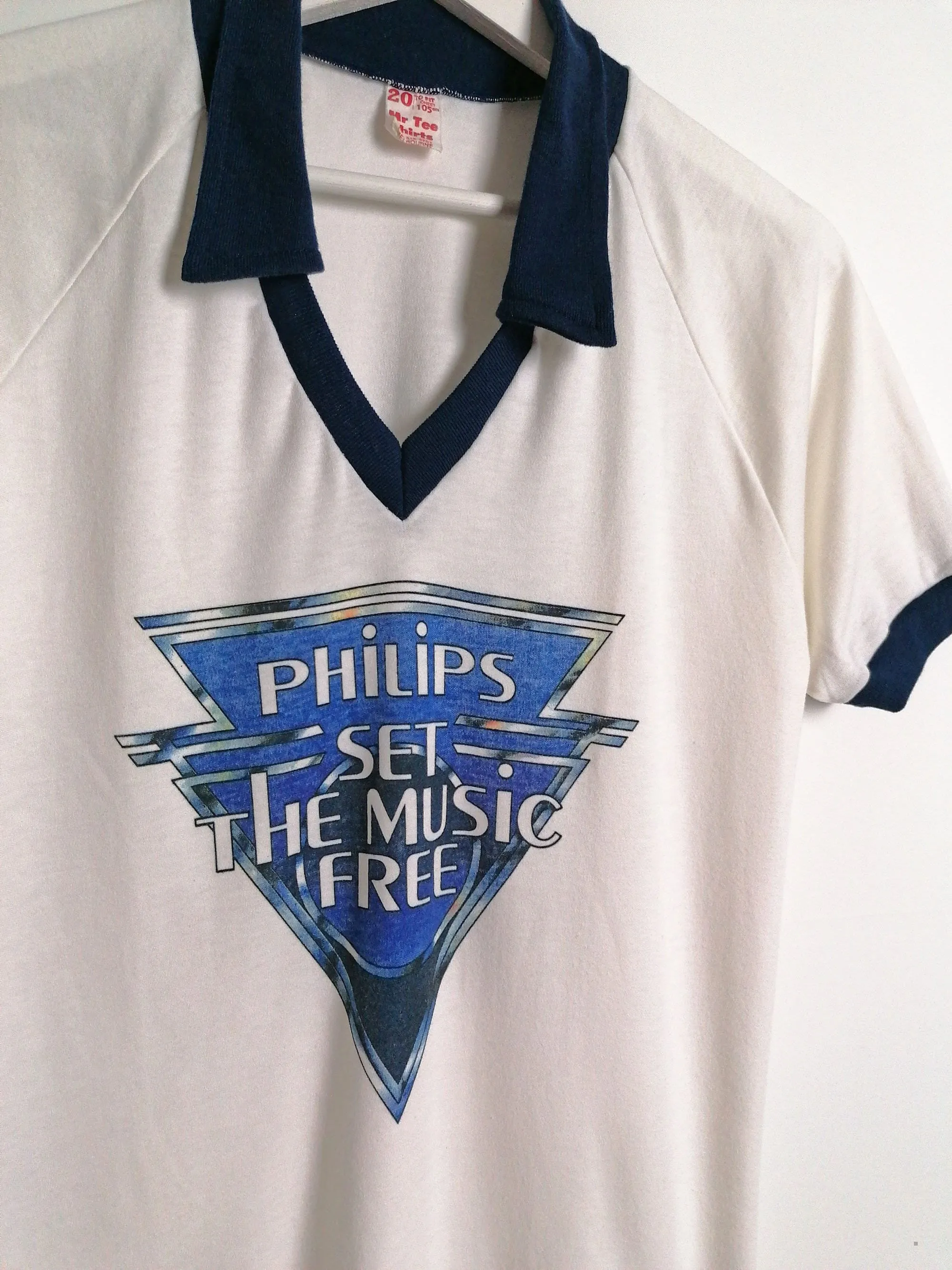 90's PHILIPS Mr. Tee Shirts Single Stitch Ringer T-shirt - size M-L