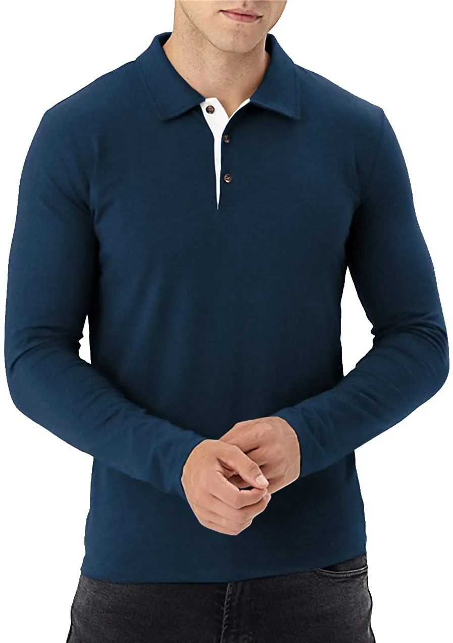 Aiyino Men's Short/Long Sleeve Polo Shirts Casual Slim Fit Basic Designed Cotton Shirts