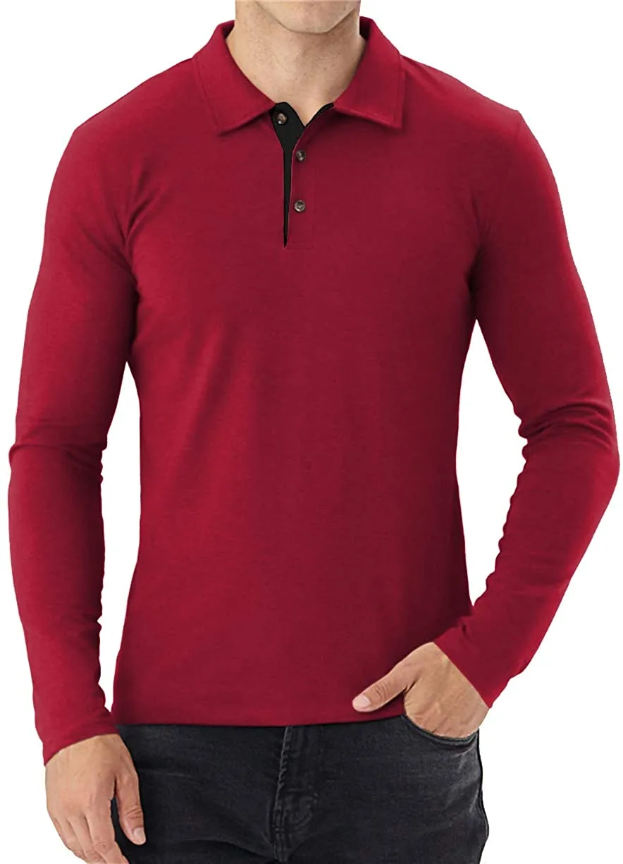 Aiyino Men's Short/Long Sleeve Polo Shirts Casual Slim Fit Basic Designed Cotton Shirts