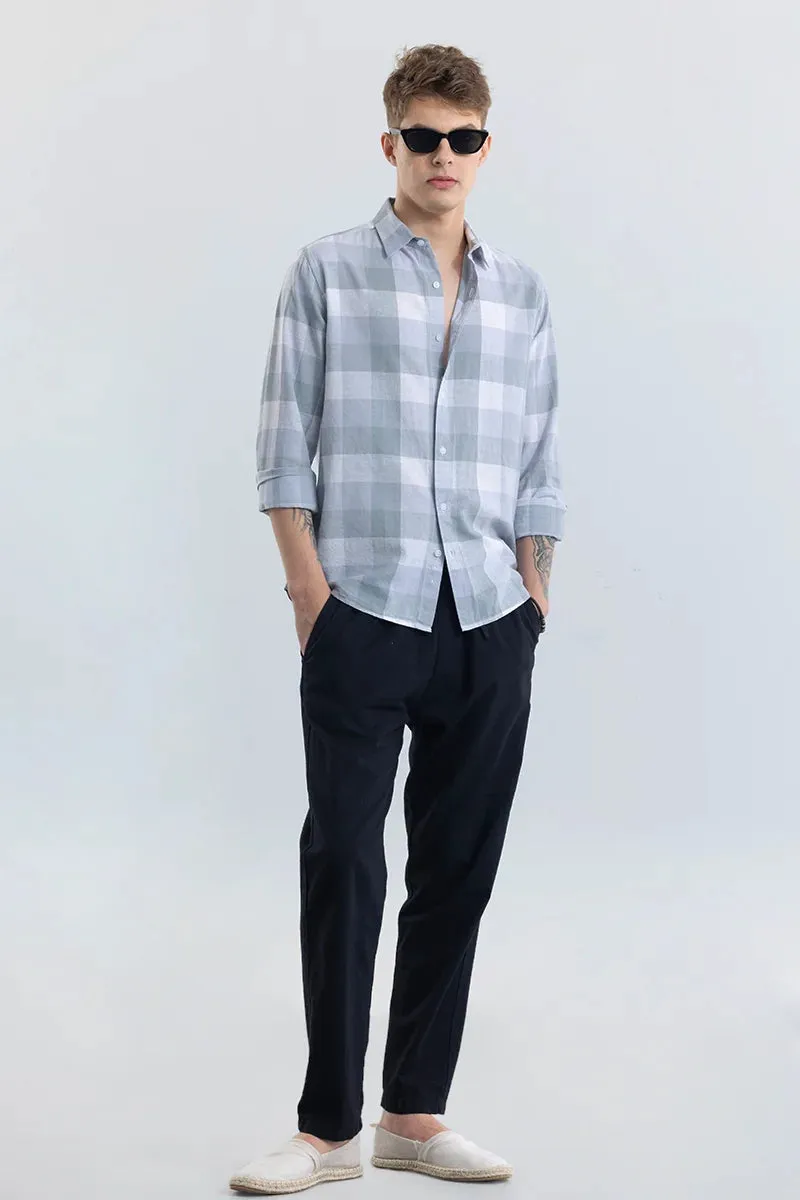 Alessia Greyish Blue Checks Linen Blend Shirts