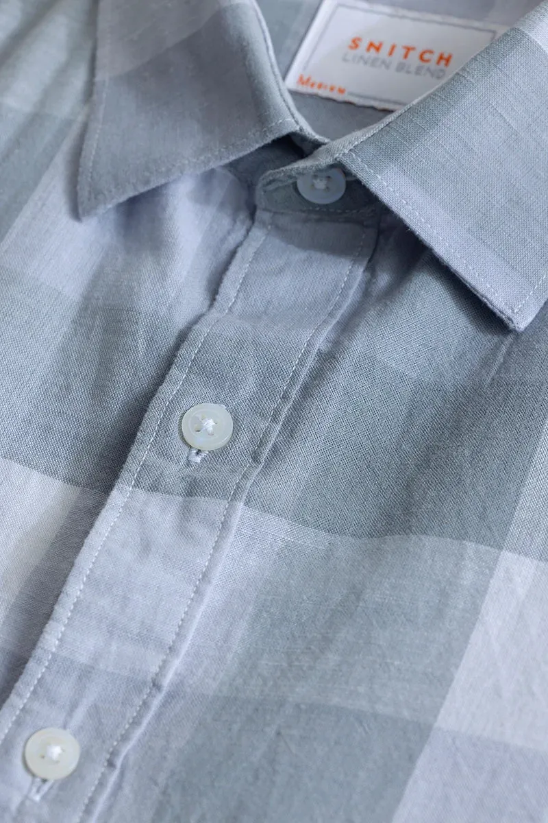 Alessia Greyish Blue Checks Linen Blend Shirts