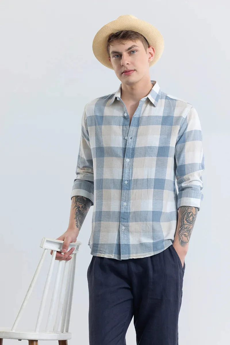 Alessia Light Blue Checks Linen Blend Shirts