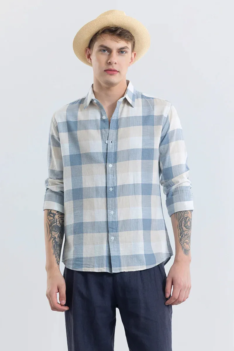 Alessia Light Blue Checks Linen Blend Shirts