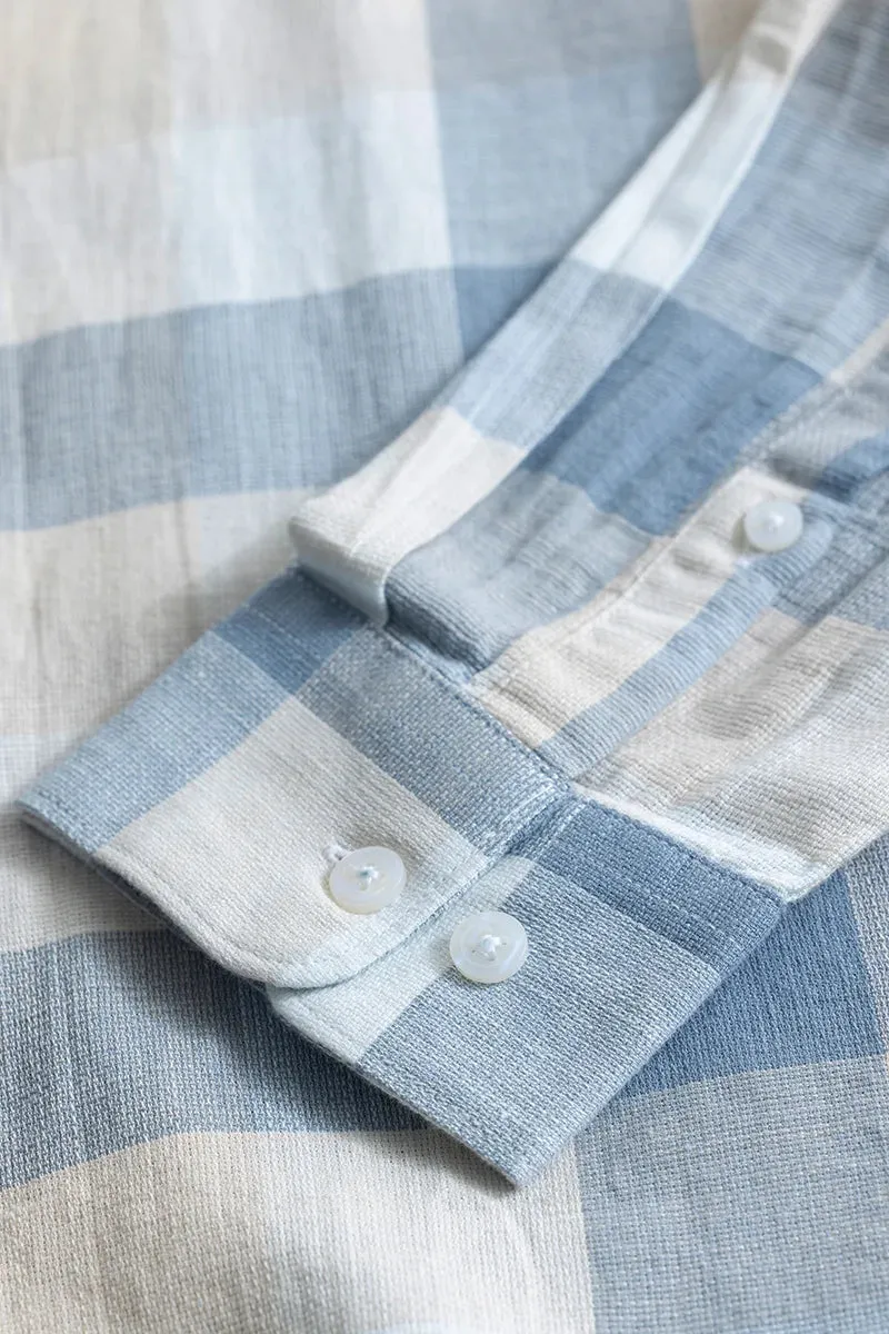 Alessia Light Blue Checks Linen Blend Shirts