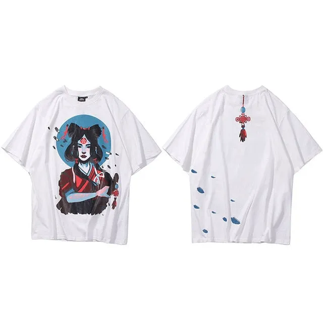 Ancient Girl Chinese Knot Print Men Hip Hop T-Shirts Harajuku Streetwear Summer Tshirt Short Sleeve Cotton Tops Tee