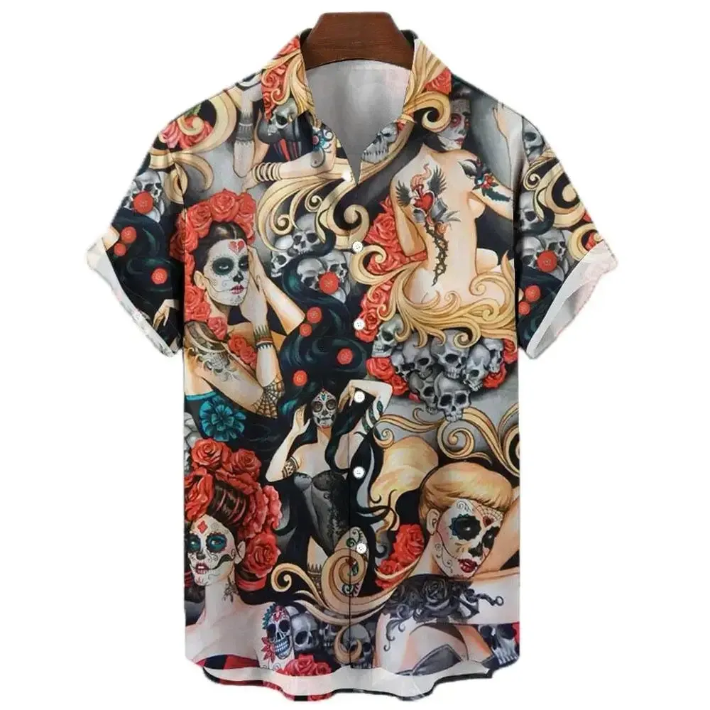 Animal Elements Print Shirts For Men 3D Tiger Graphic T Shirts Streetwear Fashion Trend Short Sleeve Men’s Single-Breasted Shirt