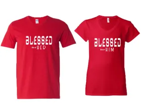 Blessed for Her Blessed for Him Couple Matching V-Neck T-Shirts