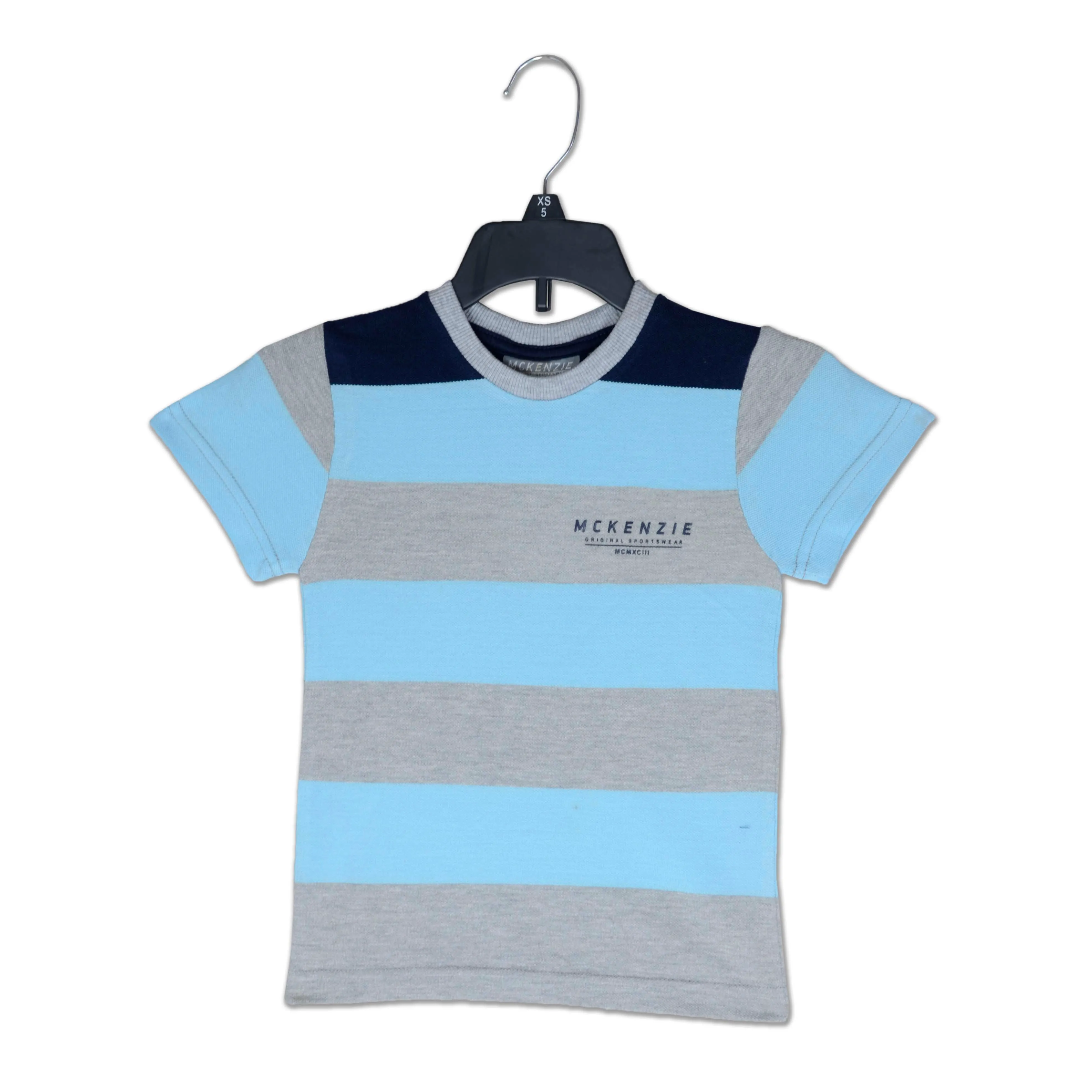 C1443 MCK ZE Sports Wer Grey & Sky Blue Stripes T-Shirts