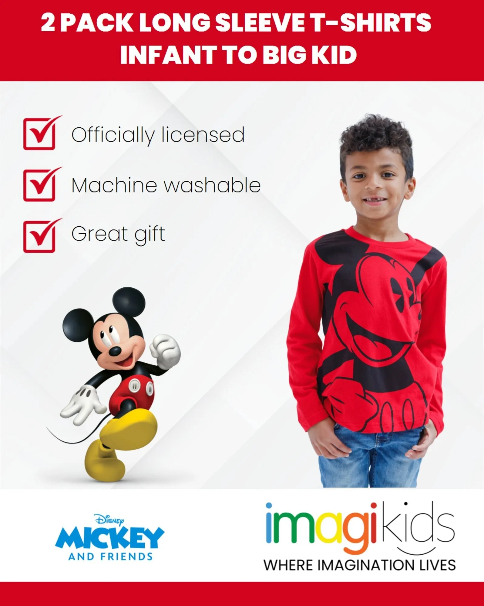 Disney Mickey Mouse 2 Pack Hangdown Long Sleeve T-Shirts