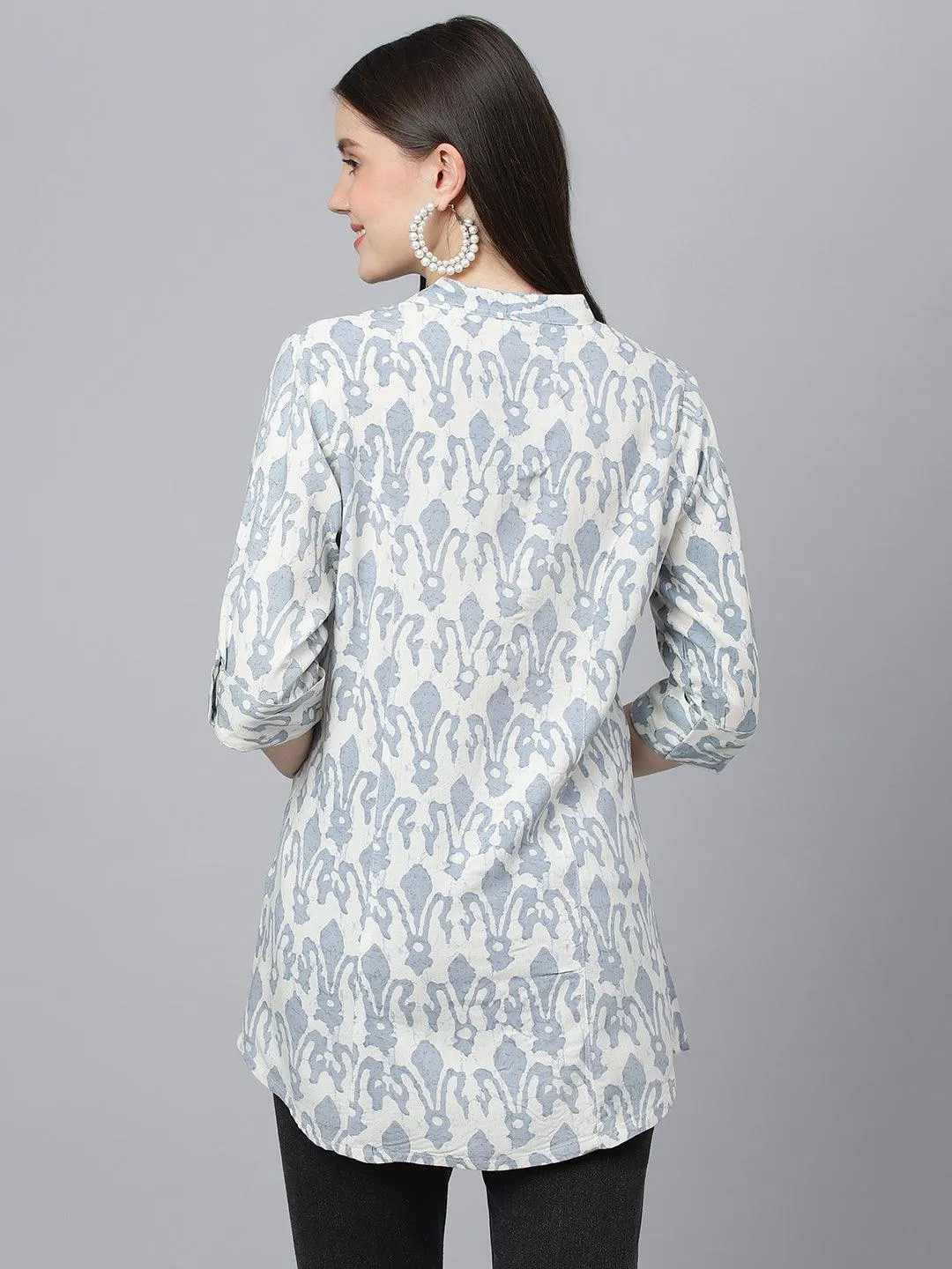 Divena Off white Abstract printed Rayon A-line Shirts Style Top