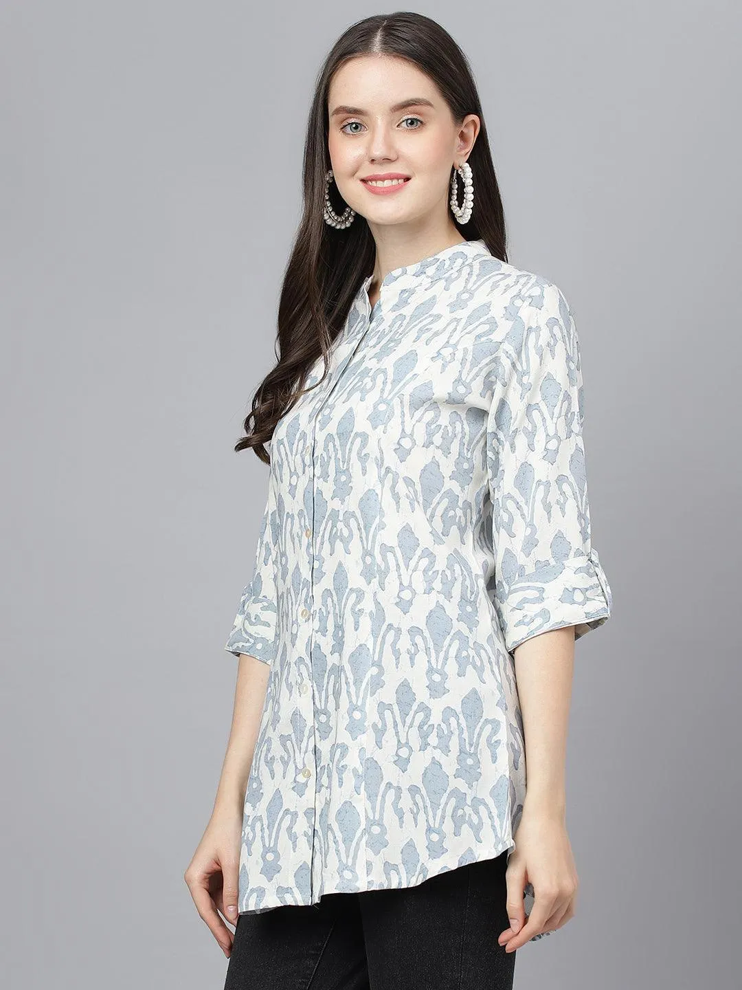 Divena Off white Abstract printed Rayon A-line Shirts Style Top