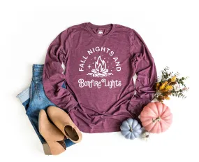 Fall Nights and Bonfire Lights Long Sleeve Shirts - light or dark artwork