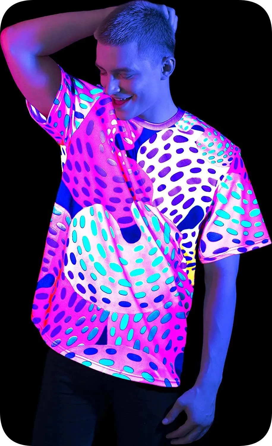 Fluorescent Print T-Shirt Glow in UV Fluorescent Grand Donut