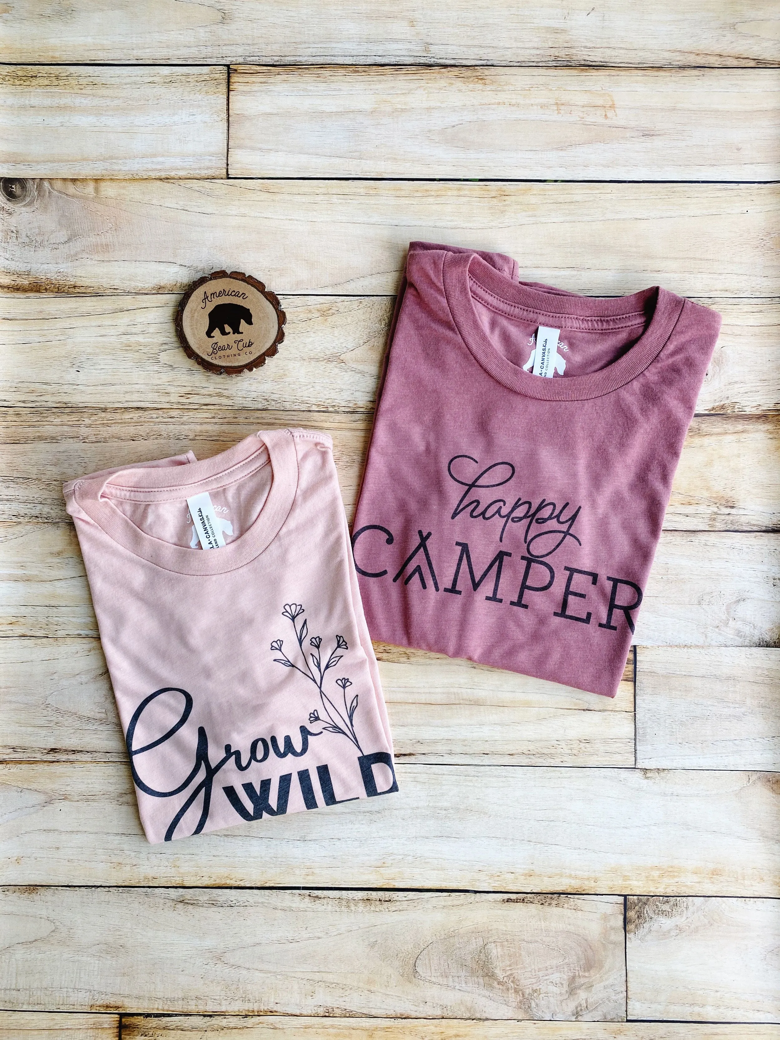 Happy Camper Script Adult Shirts - light or dark artwork