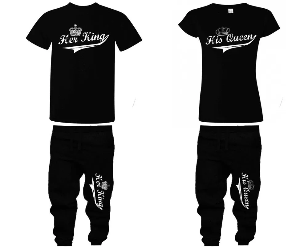 Her King and His Queen Couple Shirts and Jogger Pants, Top & Bottom Sets