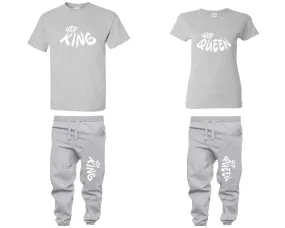 Her King His Queen Couple Matching T Shirts and Jogger Pants Top Bottom Matching Set