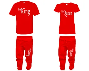 Her King His Queen Couple Matching T Shirts and Jogger Pants Top Bottom Matching Set