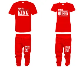 Her King His Queen Couple Matching T Shirts and Jogger Pants Top Bottom Matching Set