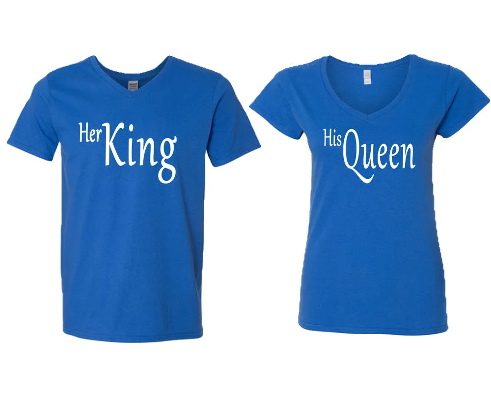 Her King His Queen Couple Matching V-Neck T-Shirts