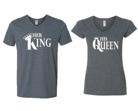 Her King His Queen Couple Matching V-Neck T-Shirts