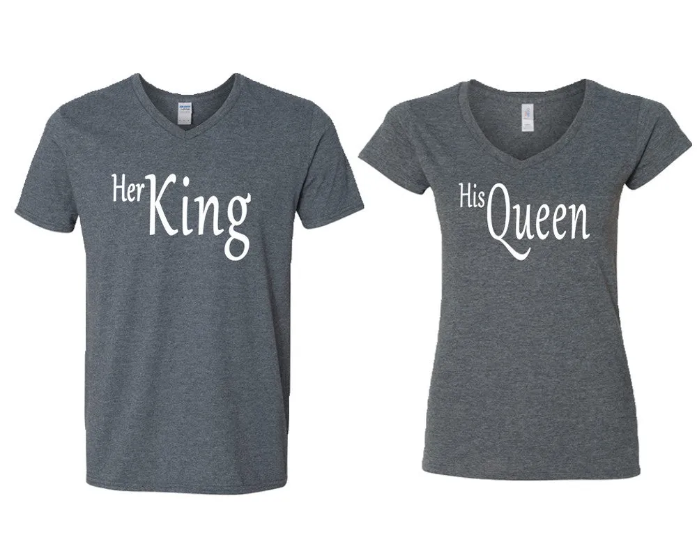 Her King His Queen Couple Matching V-Neck T-Shirts