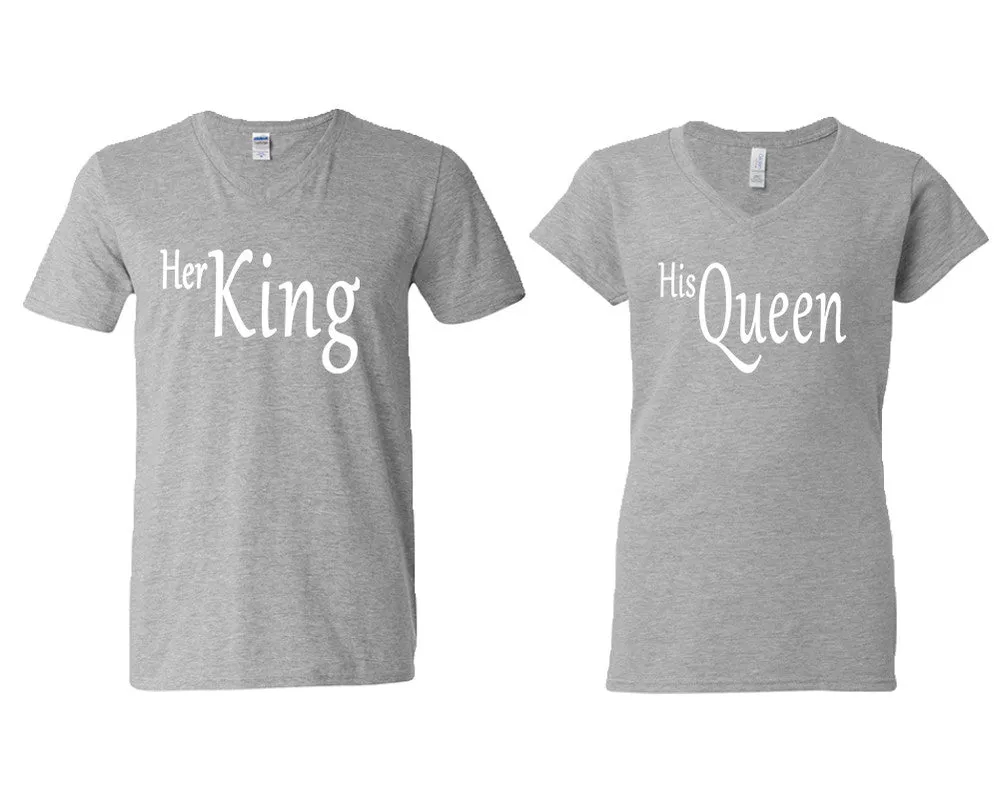 Her King His Queen Couple Matching V-Neck T-Shirts