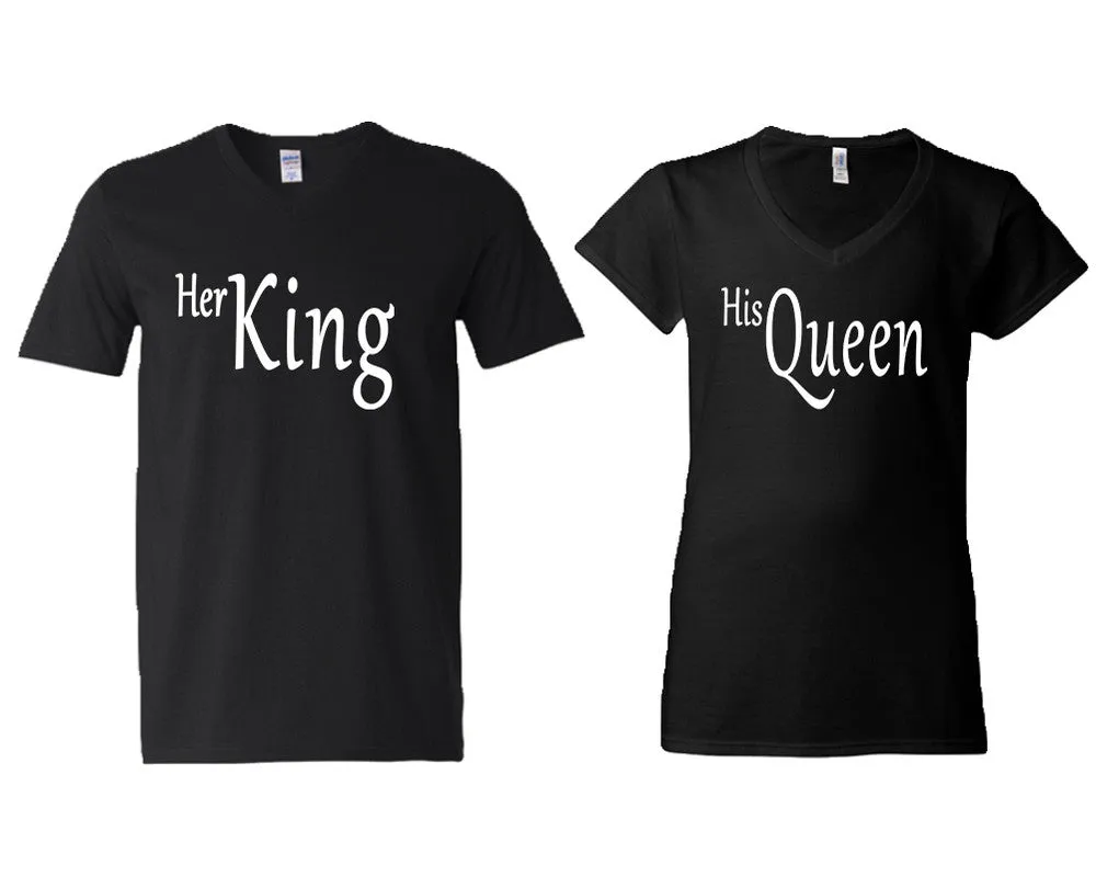 Her King His Queen Couple Matching V-Neck T-Shirts