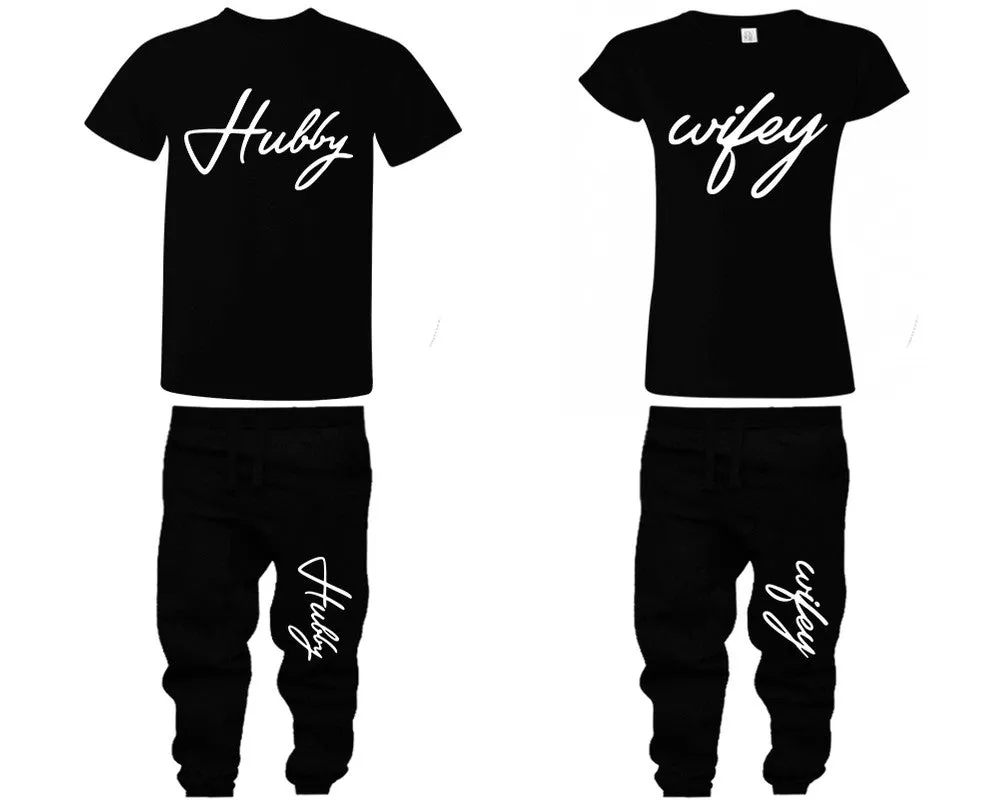 Hubby and Wifey Couple Shirts and Jogger Pants, Top & Bottom Sets