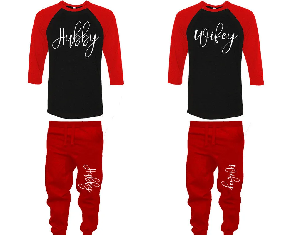 Hubby Wifey Couple Matching Baseball Shirts and Jogger Pants Top & Bottom Sets