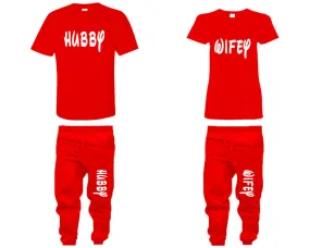 Hubby Wifey Couple Matching T Shirts and Jogger Pants Top Bottom Matching Set