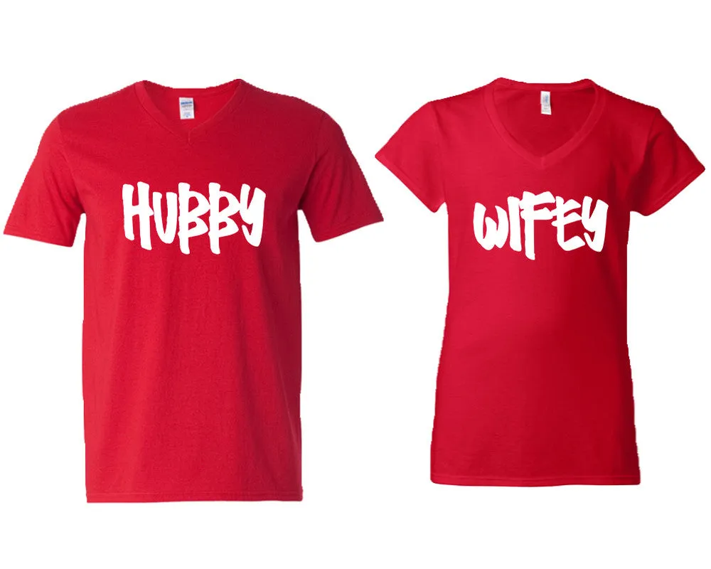 Hubby Wifey Couple Matching V-Neck T-Shirts