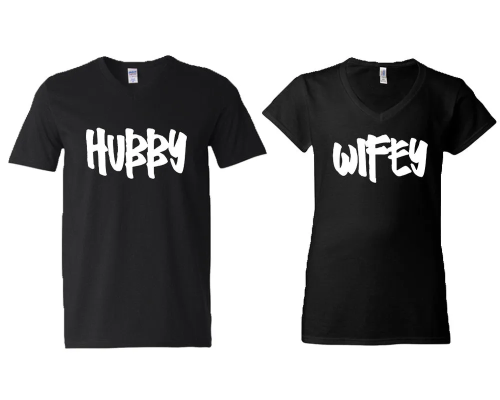 Hubby Wifey Couple Matching V-Neck T-Shirts