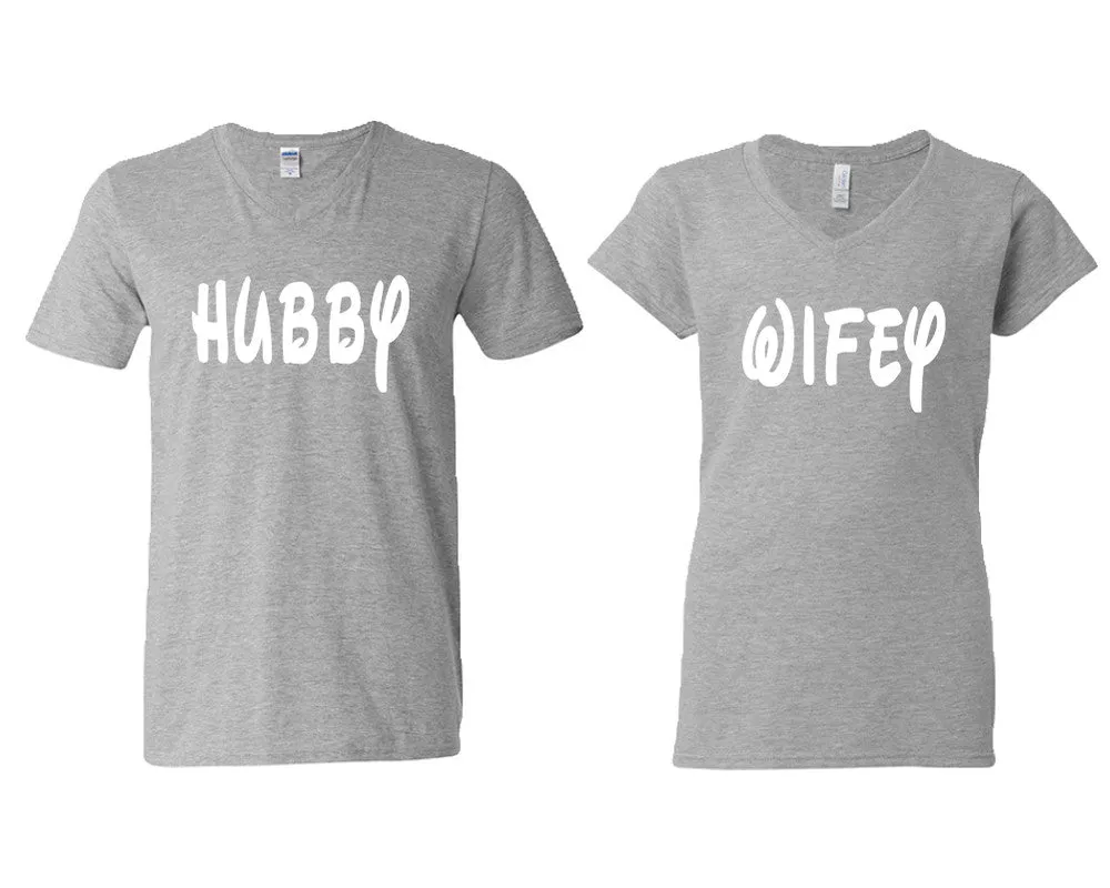 Hubby Wifey Couple Matching V-Neck T-Shirts