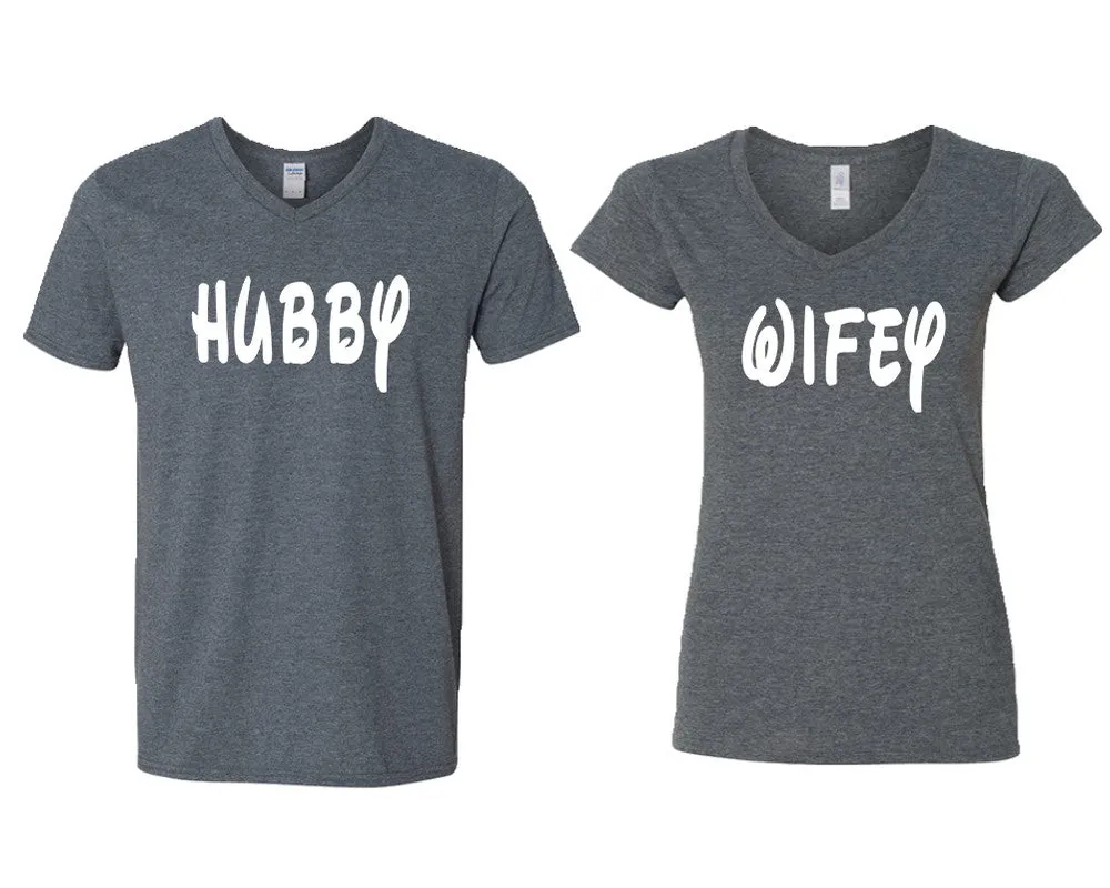 Hubby Wifey Couple Matching V-Neck T-Shirts