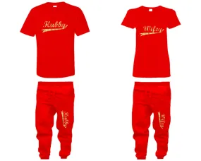 Hubby Wifey Couple Shirts and Jogger Pants,  Gold Foil Design