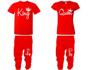 King and Queen Couple Shirts and Jogger Pants, Top & Bottom Sets