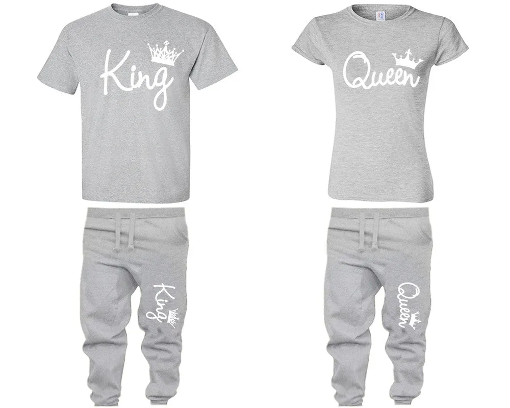 King and Queen Couple Shirts and Jogger Pants, Top & Bottom Sets