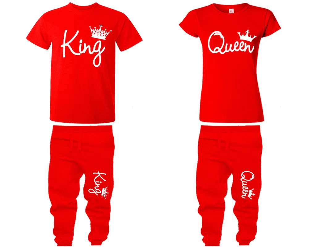 King and Queen Couple Shirts and Jogger Pants, Top & Bottom Sets