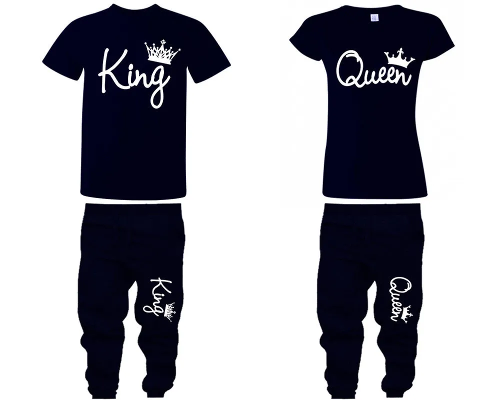 King and Queen Couple Shirts and Jogger Pants, Top & Bottom Sets