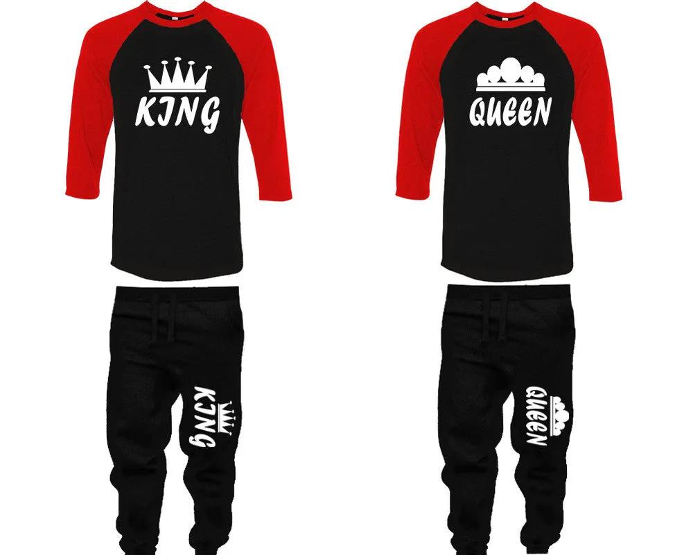 King Queen Couple Matching Baseball Shirts and Jogger Pants Top Bottom Sets